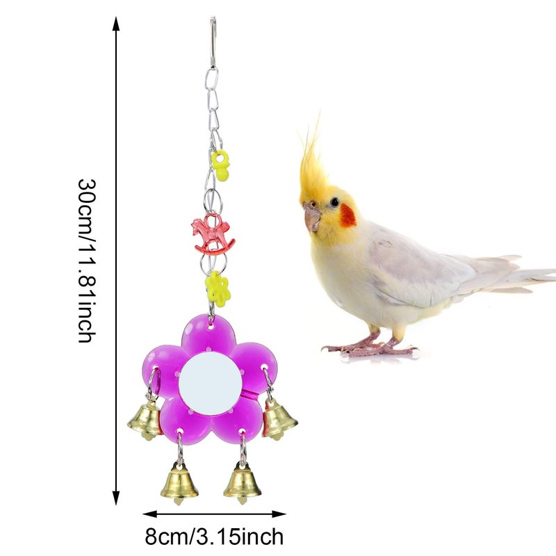 Litewoo Bird Mirror Toy Hanging Ringer Bell Colorful Swing Cage Toy with Sweet Sound for Small Medium Parrot Parakeet Conure Cockatiel Cockatoo Macaw Amazon Finch Cage Accessories - Image 2